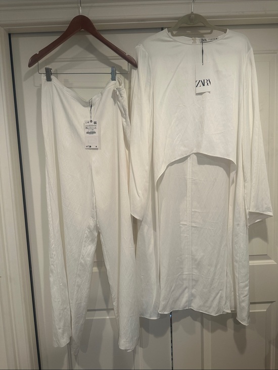 Zara Pants - Zara White Two-Piece Pantsuit Set - Long Top & Trousers
